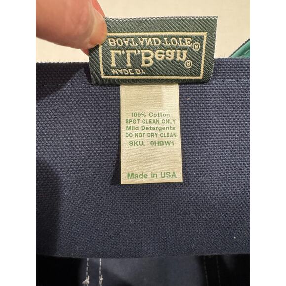 LL Bean Boat & Tote Bag Navy Blue Turquoise LARGE Size 15x22 Butterfly - Picture 10 of 10